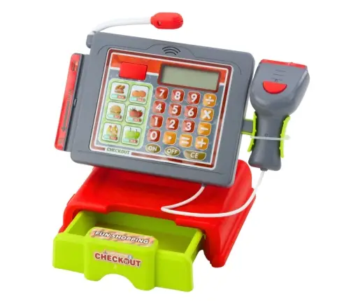 Cash Register For Kids Accessories Basket Fruit Lights Sounds Red
