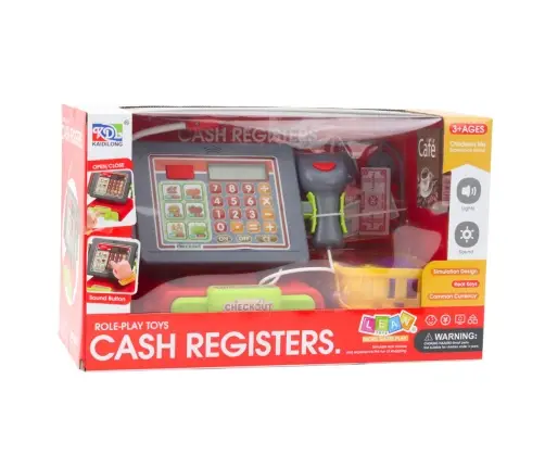 Cash Register For Kids Accessories Basket Fruit Lights Sounds Red