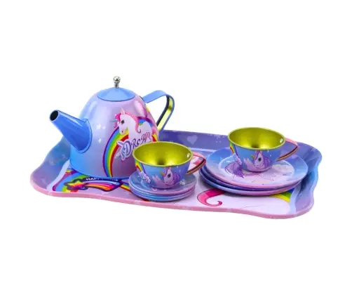 Children's Metal Tea Set with Cups, Teapot, and Tray Unicorn