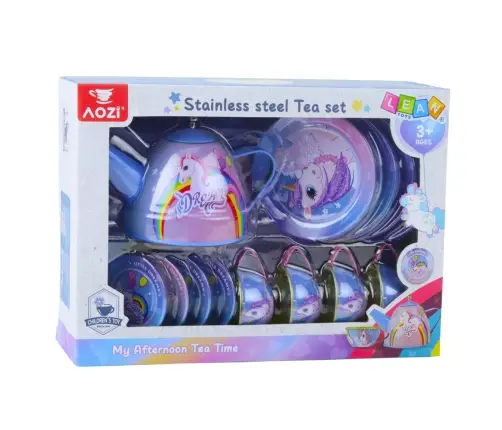 Children's Metal Tea Set with Cups, Teapot, and Tray Unicorn