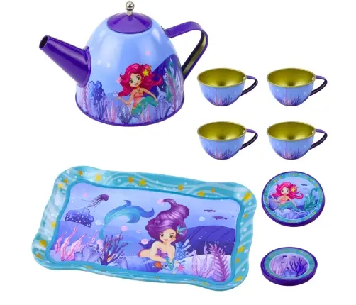 Children's Metal Tea Set with Cups, Kettle, and Tray Mermaid