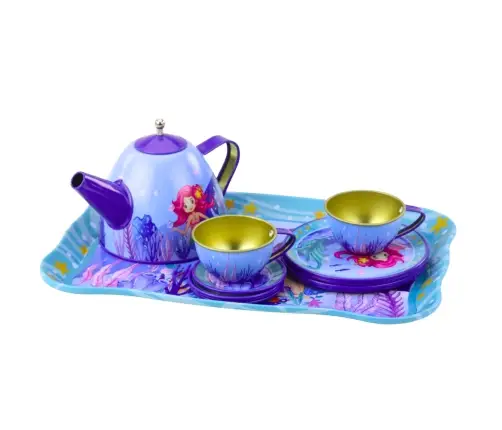 Children's Metal Tea Set with Cups, Kettle, and Tray Mermaid