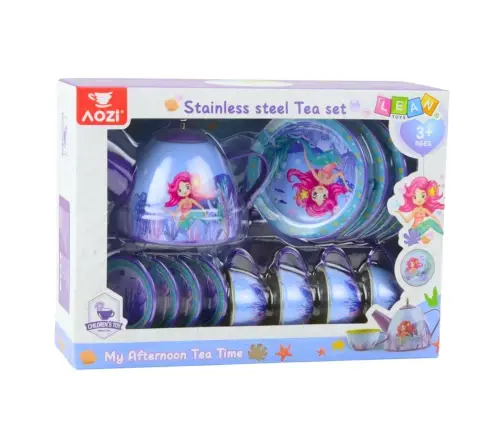 Children's Metal Tea Set with Cups, Kettle, and Tray Mermaid