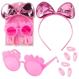 Beauty Set Hairband with Bow Glasses Elastic Bands Pink