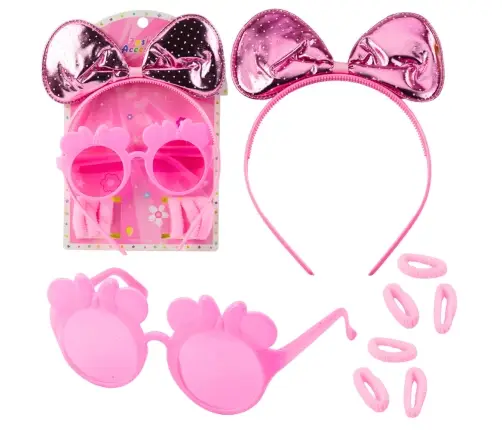 Beauty Set Hairband with Bow Glasses Elastic Bands Pink