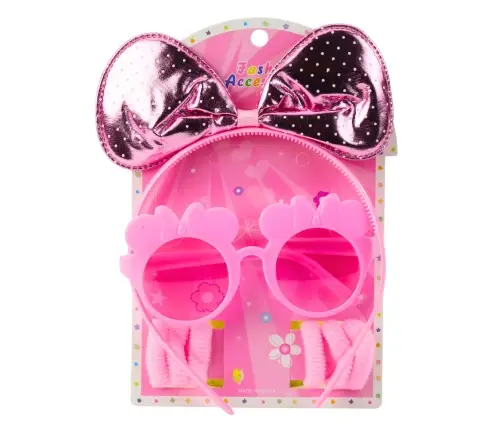 Beauty Set Hairband with Bow Glasses Elastic Bands Pink
