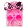 Beauty Set Hairband with Bow Glasses Elastic Bands Pink