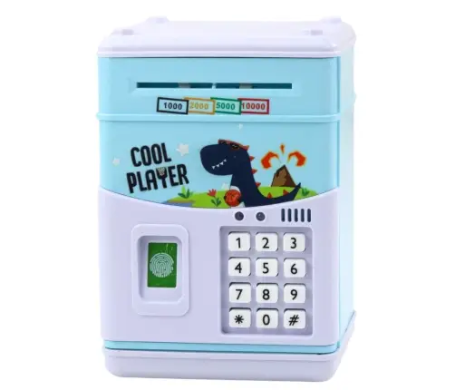 Electronic Safe ATM Piggy Bank PIN Code For Children Blue Dinosaur