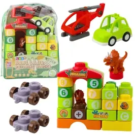 Educational Construction Blocks in a Backpack Dinosaurs Numbers Letters 49 pcs.