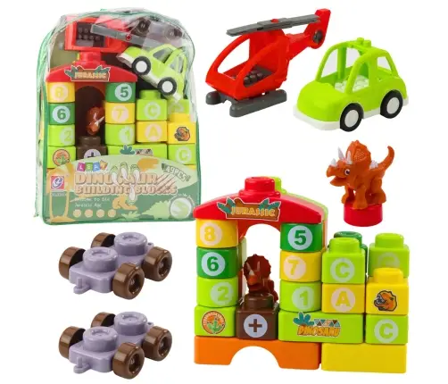 Educational Construction Blocks in a Backpack Dinosaurs Numbers Letters 49 pcs.