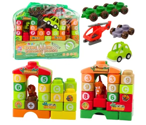 Educational Construction Blocks in a Bag Dinosaurs Numbers Letters 91 pcs.