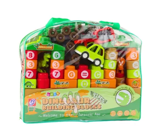 Educational Construction Blocks in a Bag Dinosaurs Numbers Letters 91 pcs.