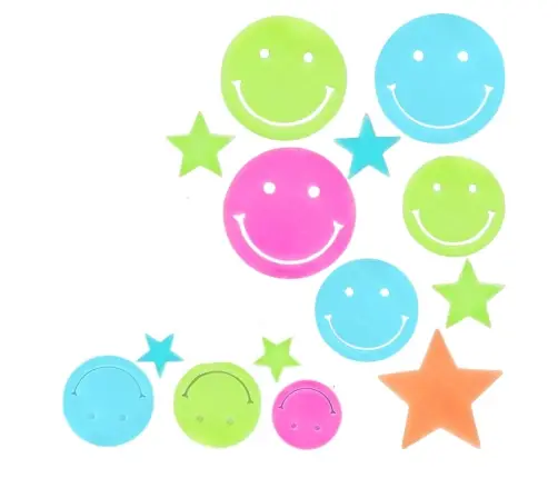 Fluorescent Luminous Wall Stickers Smiley Faces Stars Colorful 10 pcs.