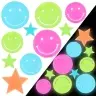 Fluorescent Luminous Wall Stickers Smiley Faces Stars Colorful 10 pcs.