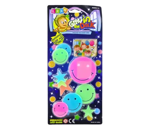 Fluorescent Luminous Wall Stickers Smiley Faces Stars Colorful 10 pcs.