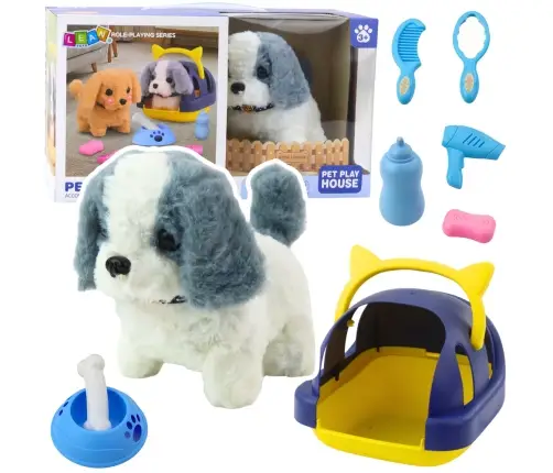 Interactive Plush Dog Walking and Barking Carrier Accessories Gray and White