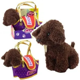 Poodle Dog in Velcro Bag, Cuddly Toy, Dark Brown