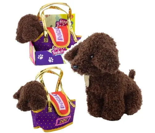 Poodle Dog in Velcro Bag, Cuddly Toy, Dark Brown