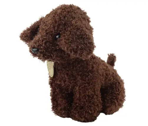 Poodle Dog in Velcro Bag, Cuddly Toy, Dark Brown