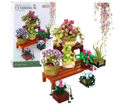 Construction Blocks Flowers in Pots 7 pcs Two Shelves 1446 pcs.