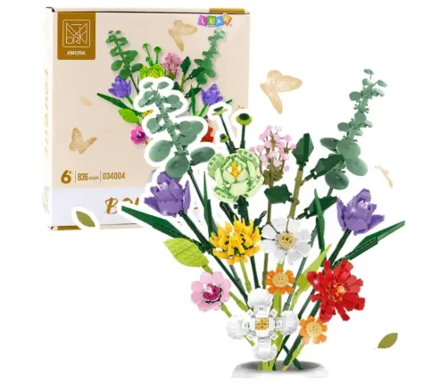 Construction Blocks Decorative Bouquet of Colorful Flowers 836 pcs.