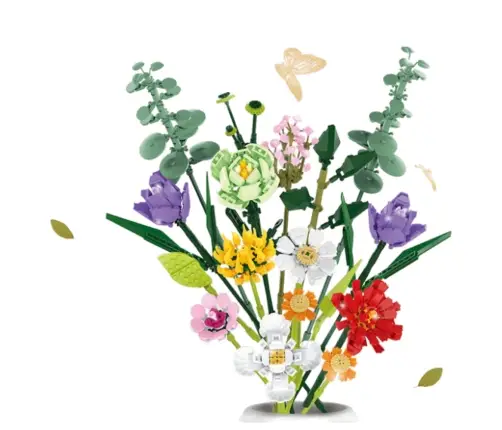 Construction Blocks Decorative Bouquet of Colorful Flowers 836 pcs.