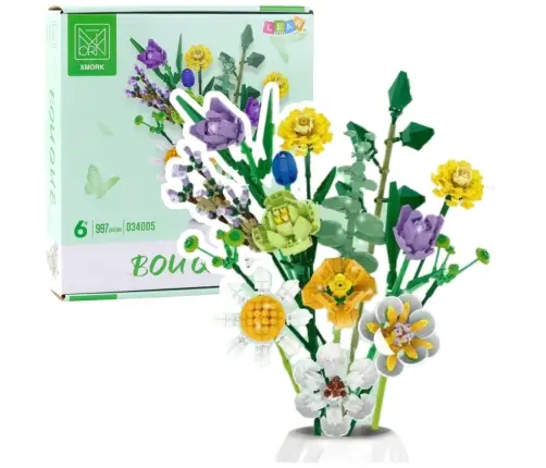 Construction Blocks Decorative Bouquet of Colorful Flowers 997 pcs.
