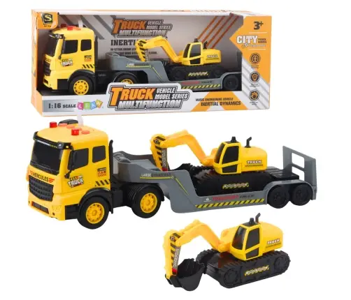 Tow Truck with Crawler Excavator Rotating 360° Yellow 1:16