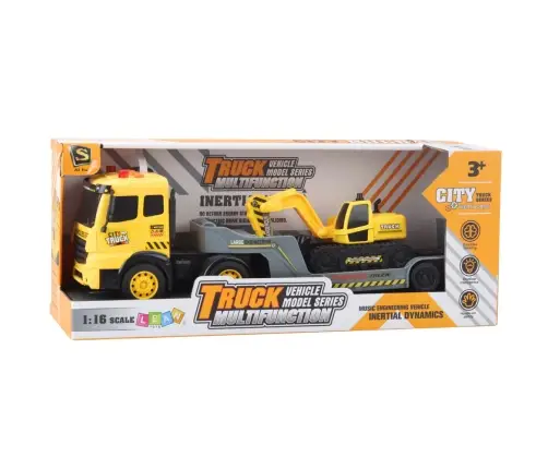 Tow Truck with Crawler Excavator Rotating 360° Yellow 1:16