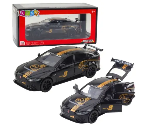 Sports Car Metal Pull-Back Drive Lights Sounds Black 1:32