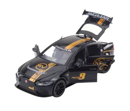 Sports Car Metal Pull-Back Drive Lights Sounds Black 1:32