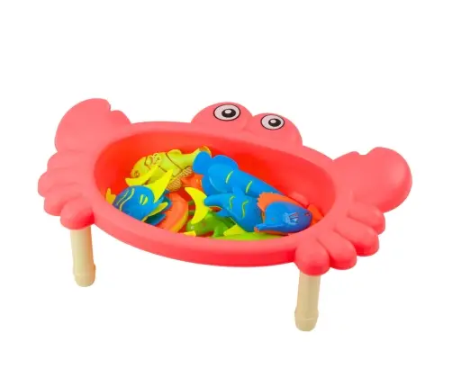 Fishing Set: Crab Table, 10 Fish, Fishing Rod, Strainer, Pink