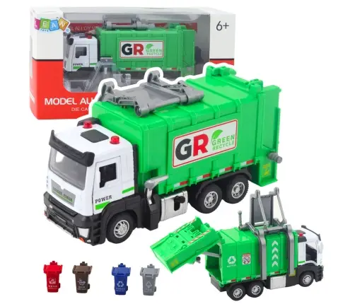 Garbage Truck with Motor 4 Garbage Bins Lights Sounds Green