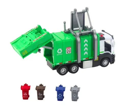 Garbage Truck with Motor 4 Garbage Bins Lights Sounds Green