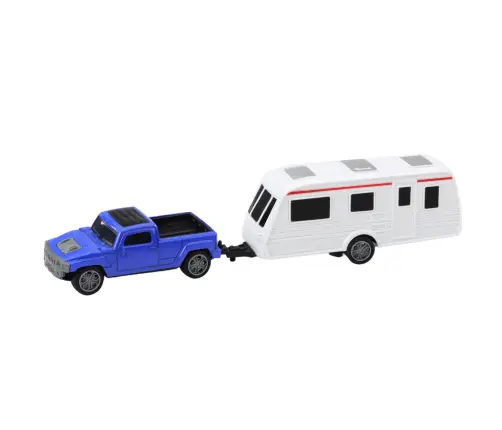 Set of Metal Car with Camper Trailer Blue