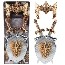 Knight Set Shield Two Swords Mask Silver Gold Eagle