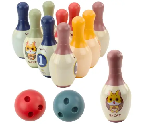 Bowling Set with Cats for Kids 10 Bowling Pins 2 Colored Balls Bowling Set with Cats for Kids 10 Bowling Pins 2 Colored Balls