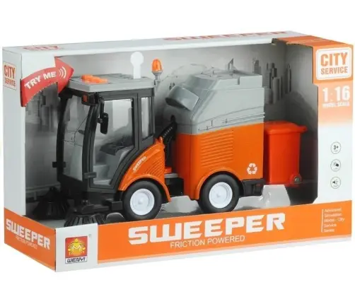 Street Sweeper Bin Lights Sounds Orange 1:16