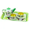 Tea Set Metal Jug Cup Plates Panda Green 14 pcs