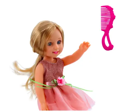 Doll in a Dress with a Bow, Long Hair, Pink, Comb, 38cm Doll in a Dress with a Bow, Long Hair, Pink, Comb, 38cm