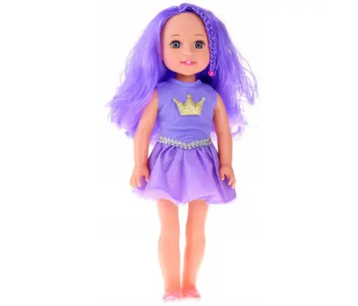 Doll in a Dress with a Crown Long Hair Purple Brush 38cm