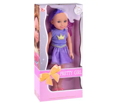 Doll in a Dress with a Crown Long Hair Purple Brush 38cm