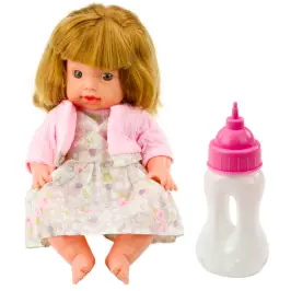 Baby Doll With Feeding Bottle Dress Powder Pink Sounds 30cm