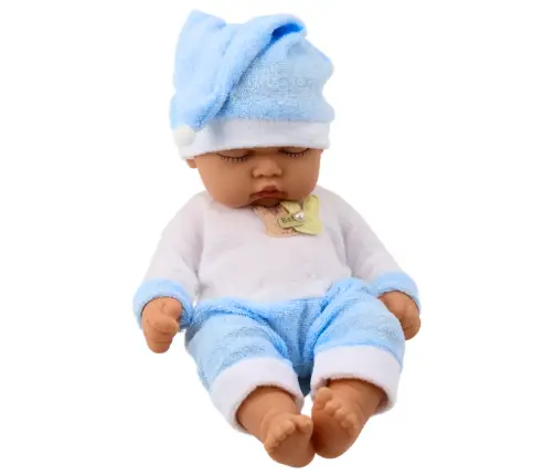 Sleeping Baby Doll in Blue Pajamas Hat with Pompom
