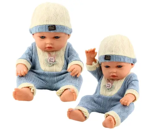 Baby Doll in Blue Knitted Outfit with Cap