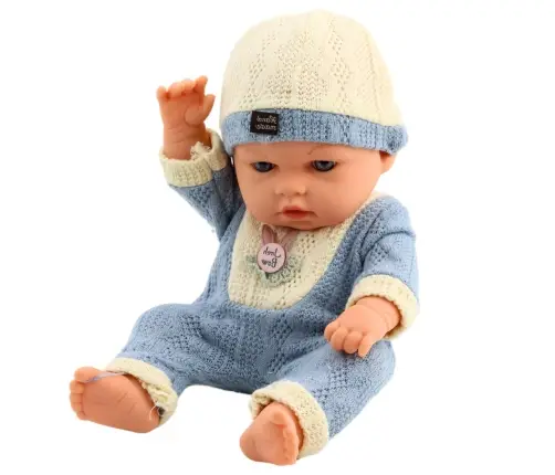 Baby Doll in Blue Knitted Outfit with Cap