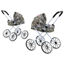 Doll's Pram Large Wheels Foldable Stars Clouds Gray 60cm