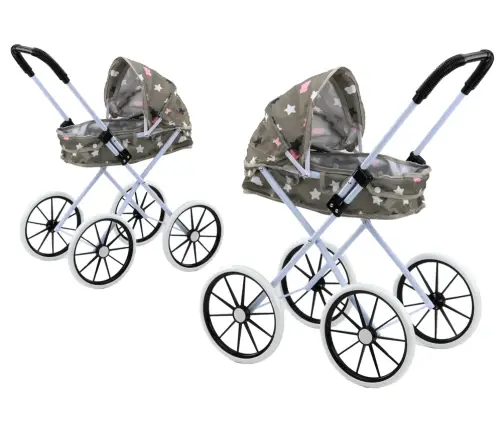 Doll's Pram Large Wheels Foldable Stars Clouds Gray 60cm