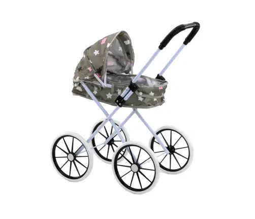 Doll's Pram Large Wheels Foldable Stars Clouds Gray 60cm