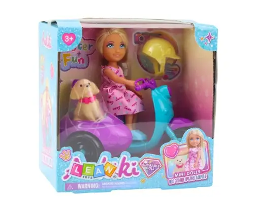 Ankiki Mini Doll on a Three-Wheeled Scooter Dog Set